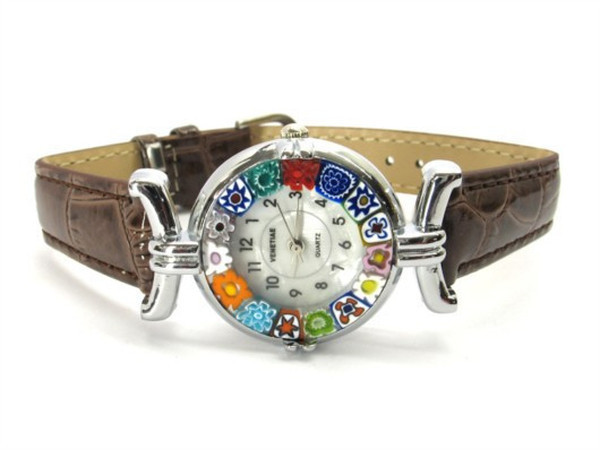 One Lady Chrome Murano Glass Watch - Brown
