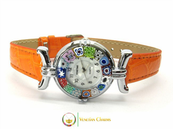 One Lady Chrome Murano Glass Watch - Orange