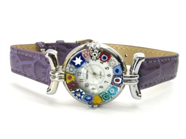 One Lady Chrome Murano Glass Watch - Violet