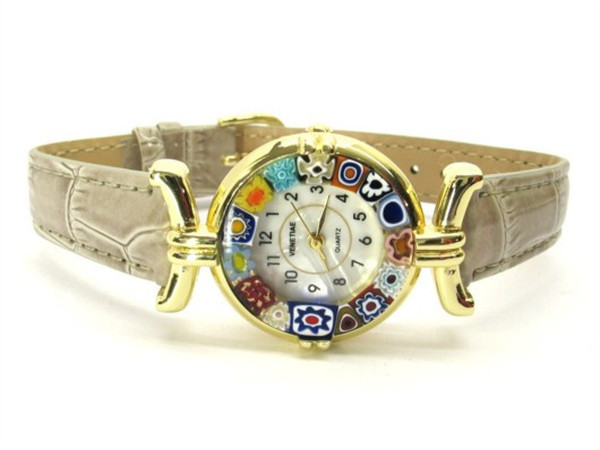 One Lady Gold Murano Glass Watch - Clear Grey