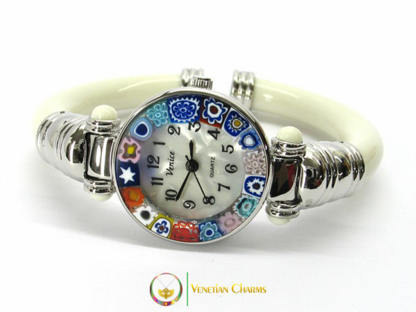 Serenissima Chrome Murano Glass Watch - Ivory
