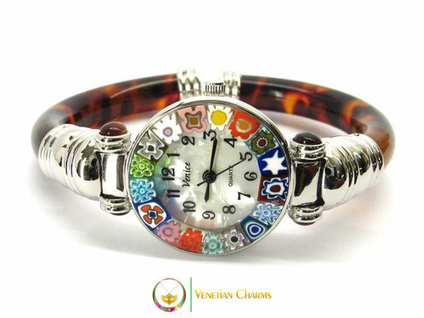 Serenissima Chrome Murano Glass Watch - Tortoise