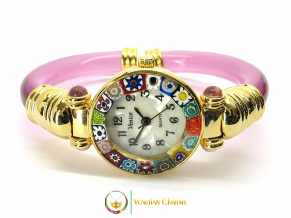 Serenissima Gold Murano Glass Watch - Fuschia