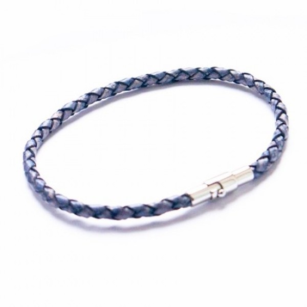 Denim Leather Bracelet, Bayonet Clasp, 19cm
