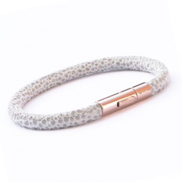 Grey Patterned Leather Bracelet, Rose Gold, Raindrop Collection, 19cm