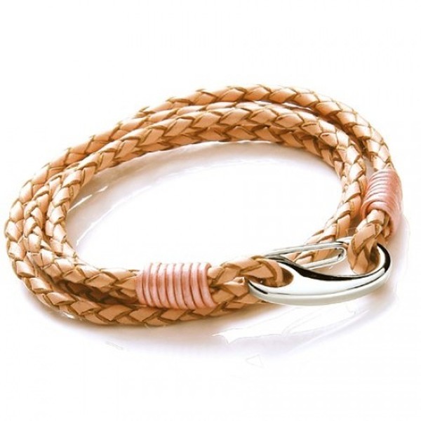 Natural Leather 4-Strand Double Wrap Bracelet, Shrimp Clasp, 19cm