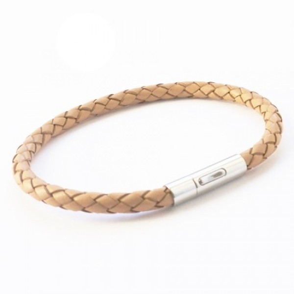 Natural Leather 5mm Plaited Bracelet, Rocker Clasp, 19cm