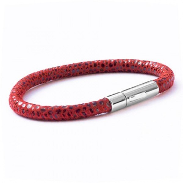 Red Patterned Leather Bracelet, Raindrop Collection, 19cm