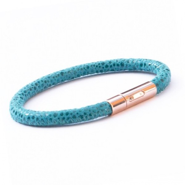Turquoise Patterned Leather Bracelet, Rose Gold, Raindrop Collection, 19cm