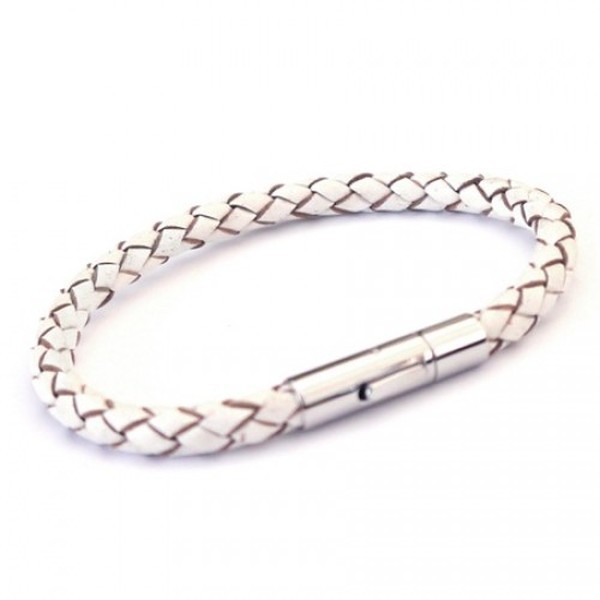 White Leather 5mm Plaited Bracelet, Rocker Clasp, 19cm