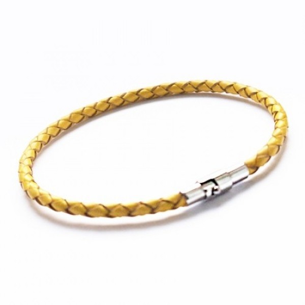 Yellow Leather Bracelet, Bayonet Clasp, 19cm