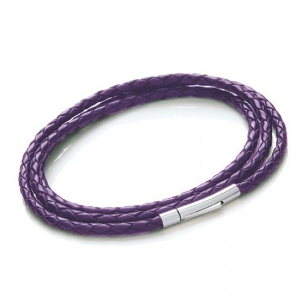Berry Plaited Leather Necklet/3 Loop Bracelet, Rocker Clasp, 19cm