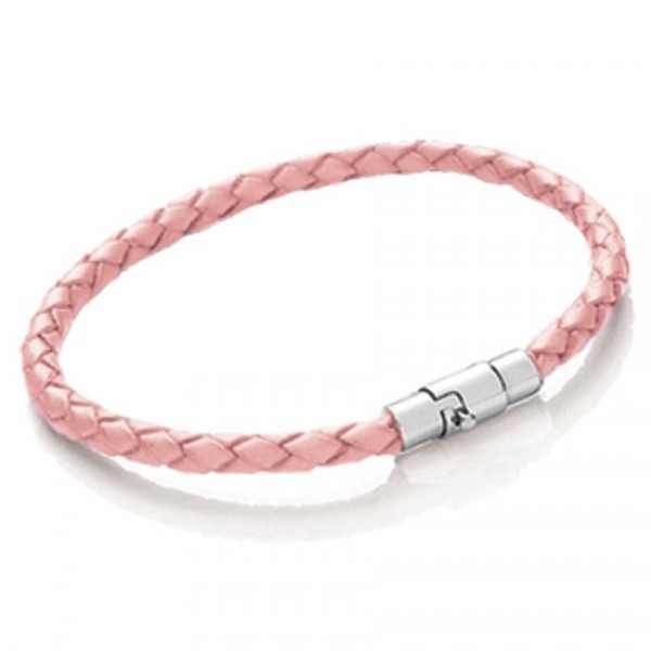 Pink Plaited Leather Bracelet, Magnetic Bayonet Clasp, 19cm