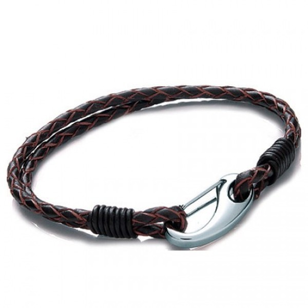 Brown Leather 2-Strand Bracelet, Shrimp Clasp, 21cm
