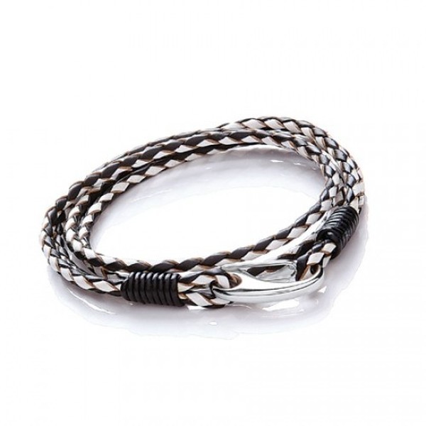 Dual Tone Brown Leather 2-Strand Bracelet, Shrimp Clasp, 21cm