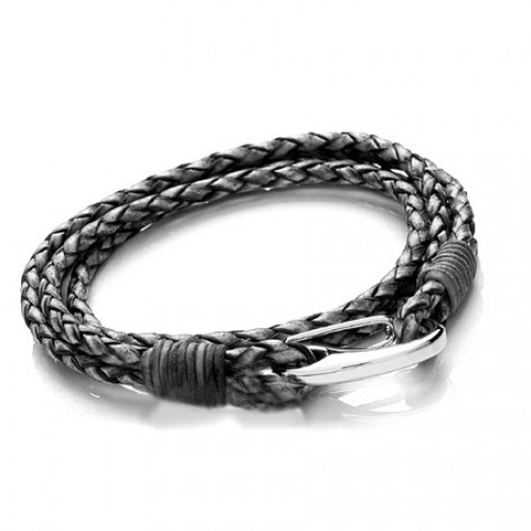 Grey Leather 4-Strand Double Wrap Bracelet, Shrimp Clasp, 21cm