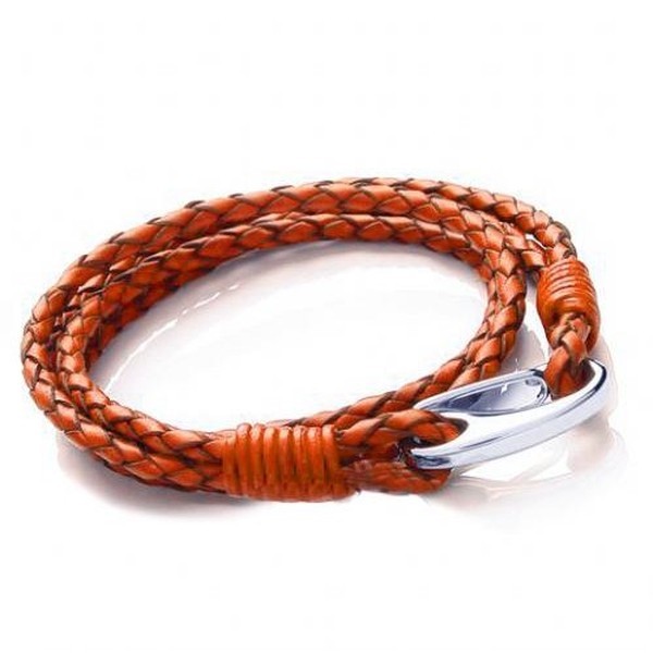 Orange Leather 4-Strand Double Wrap Bracelet, Shrimp Clasp, 19cm