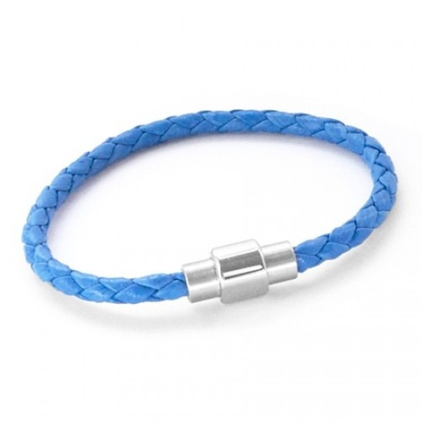 Neon Blue Plaited Leather Bracelet, Magnetic Barrel Clasp, 21cm