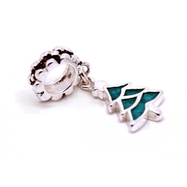 Sterling Silver Enamelled Christmas Tree Charm, Hanger Bead