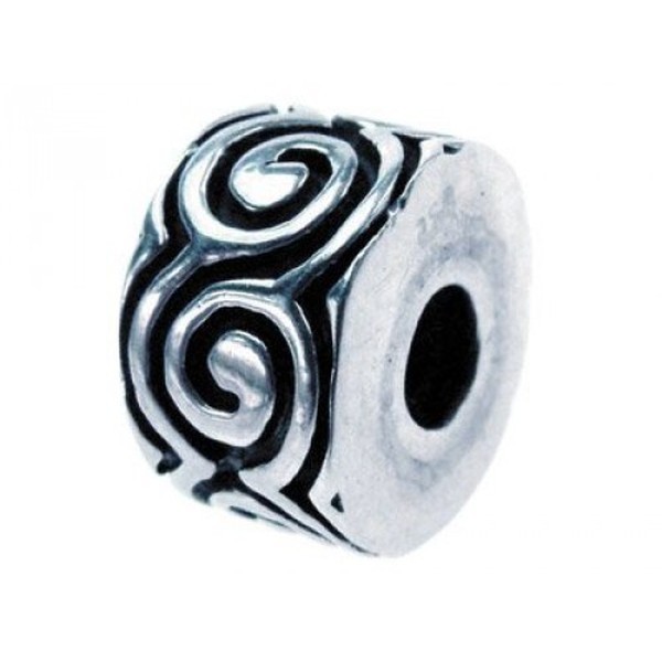 Sterling Silver Oxidised Stopper Bead, Scroll Pattern
