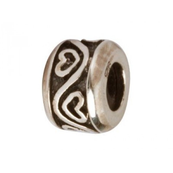 Sterling Silver Oxidised Stopper Bead, Heart Pattern