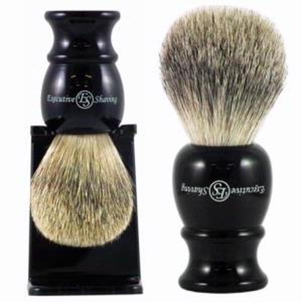 Executive Shaving Best Badger Hair Black Shaving Brush and Drip Stand