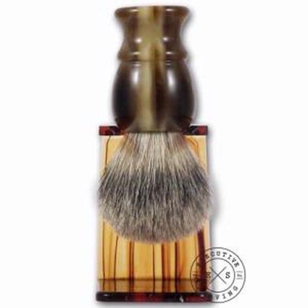 Executive Shaving Faux Horn Best Badger Hair Shaving Brush and Stand