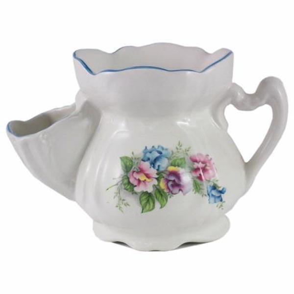 Vintage Green Trimmed Floral Shaving Scuttle