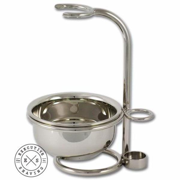 Italian Crafted Chrome Razor & Brush Shaving Stand with Lathering Bowl
