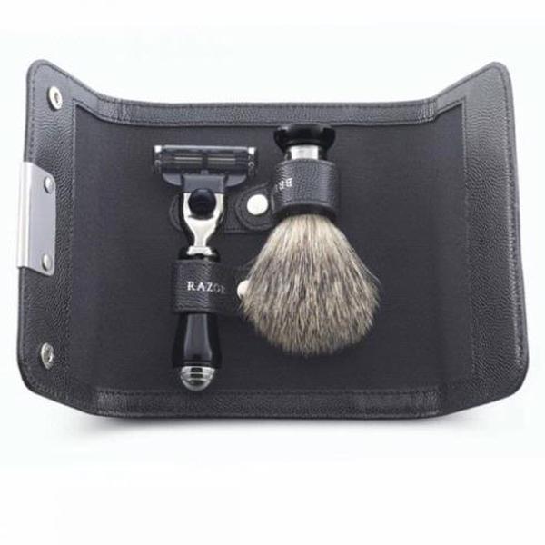 Dalvey Mach3 and Brush Travel Shaving Set (Black)