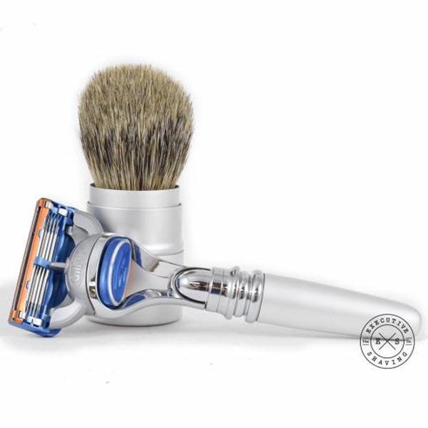 Executive Shaving Company Fusion and Shaving Brush Travel Kit in Silver