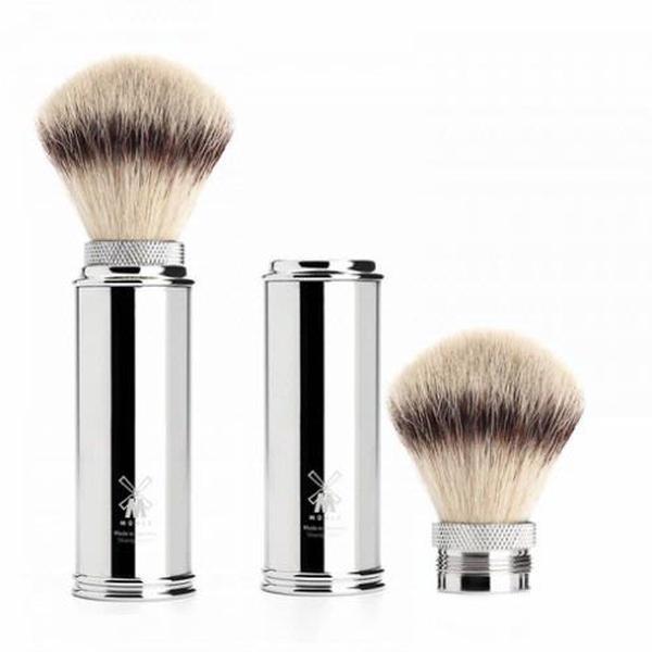 Muhle Synthetic Hair Travel Shaving Brush in Nickel Plated Handle