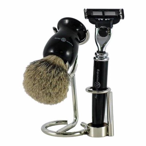 Executive Shaving Sterling Mach3 Set with Super Badger Brush and Stand