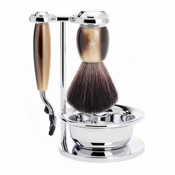 Muhle VIVO Faux Horn 4 Piece Mach3 Razor Set & Synthetic Fibre Brush