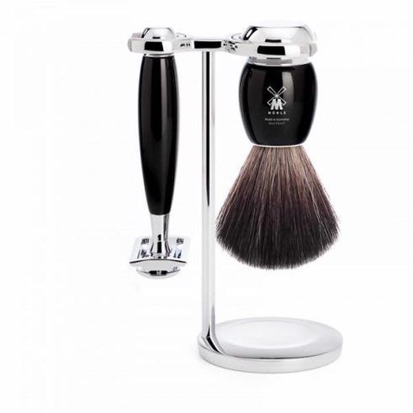 Muhle VIVO Black 3 Piece Safety Razor Set with Synthetic Fibre Brush