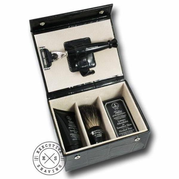 Taylor of Old Bond Street Luxury Black Leather Gift Box in Mock Croc