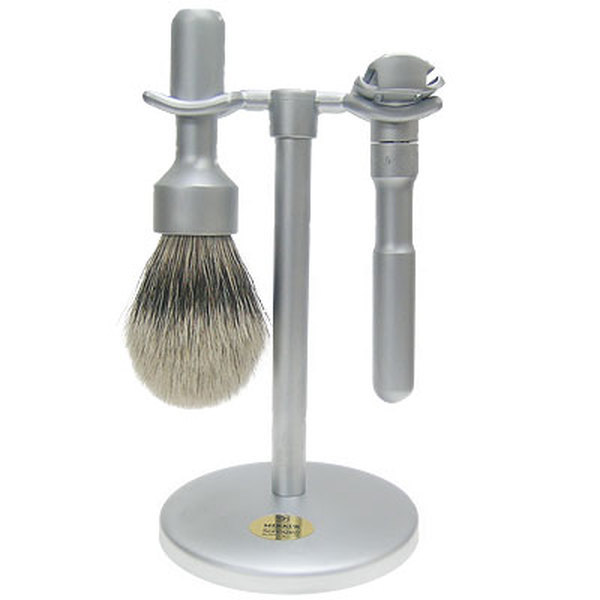Merkur Futur 3 Piece Brushed Chrome Shaving Set