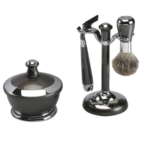 Famego Gunmetal Finish Effect Shaving Set With Mirror Shaving Bowl