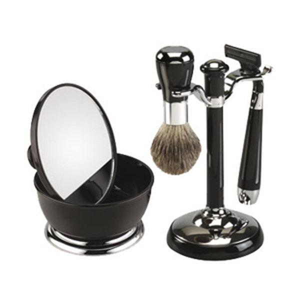 Famego Black Shaving Set With Mirror Shaving Bowl