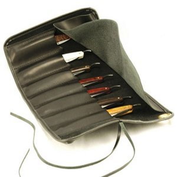 Thiers-Issard Black Leather Straight Razor Case Roll for 7 Razors