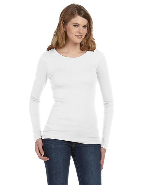 Bella Sheer Rib Long Sleeve Crew Neck T-shirt WHITE Large (UK 14)