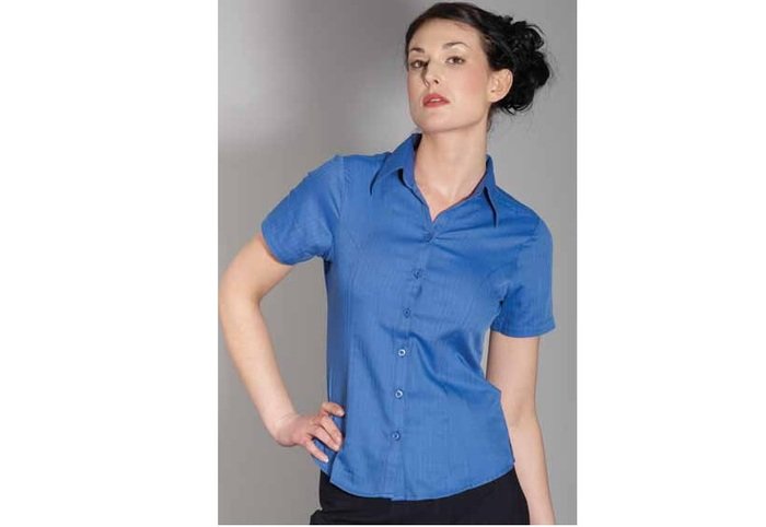LADIES SHORT SLEEVE HERRINGBONE SHIRT ROYAL Size 14